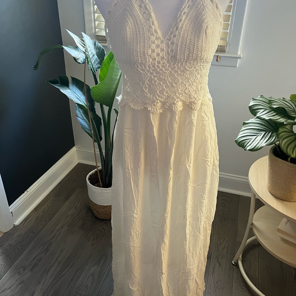Elegant Cream Crochet Dress